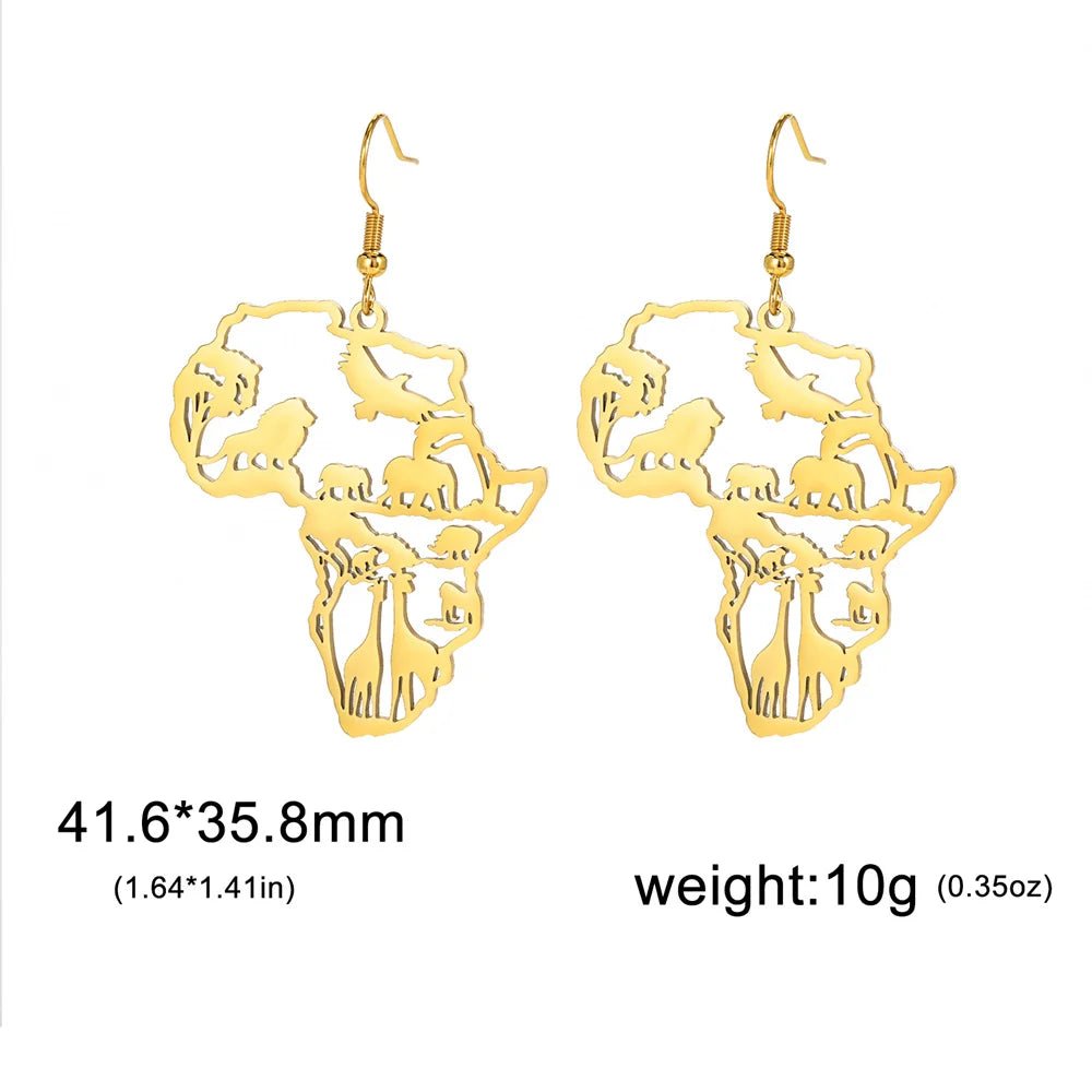 My Shape Africa Map Animal Earrings Women Lions Tree Stainless Steel African Jewelry - Free Delivery Worldwide only at Flexi Africa