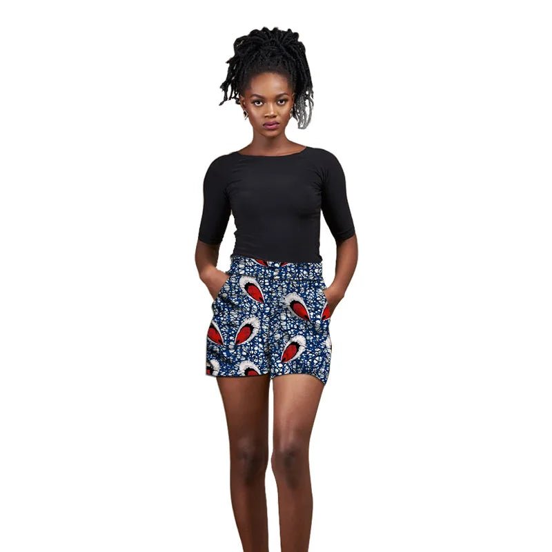 Nigerian Pattern Print Women's Hot Shorts: Stylish African Fashion Breeches - Flexi Africa - Flexi Africa offers Free Delivery Worldwide - Vibrant African traditional clothing showcasing bold prints and intricate designs