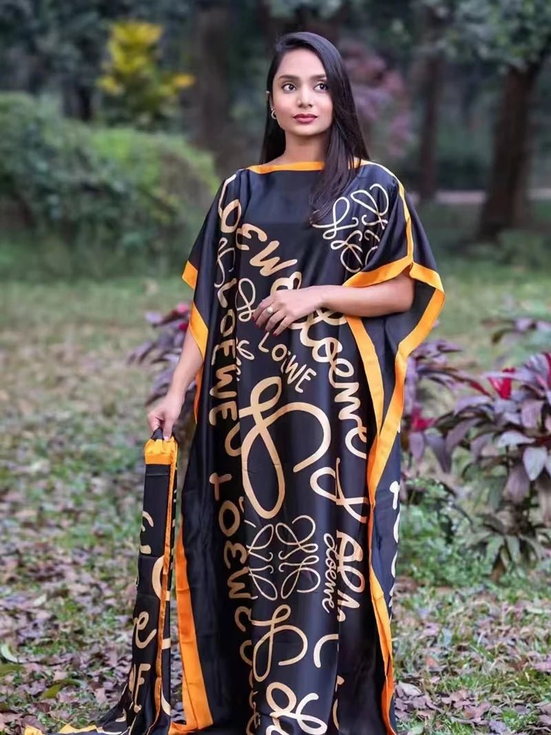 Oversized African Dashiki Abaya for Women – Print Design with Matching Scarf, Loose - Fit Long Dress - Free Delivery Worldwide only at Flexi Africa