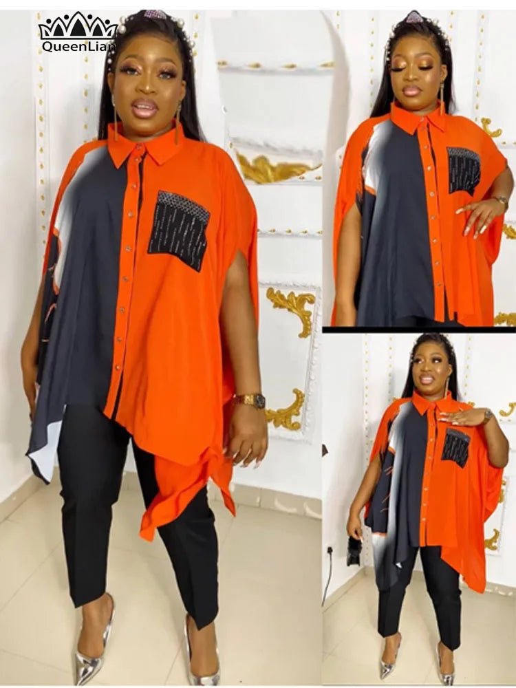 Overszie African New Design Top With Pants Stick Diamond 6 Colors Fashion Suit For Lady(BFTZ01#) - Free Delivery Worldwide only at Flexi Africa