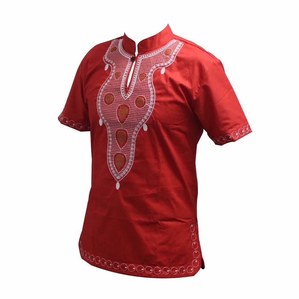 Pan - African Holiday Fashion: Dashiki - Inspired Embroidery Basic Tee Shirt - Free Delivery Worldwide only at Flexi Africa