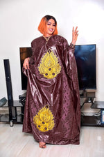Plus Size African Bazin Riche Dress for Women – Elegant Floor - Length Embroidered Gown with Matching Scarf - Free Delivery Worldwide only at Flexi Africa