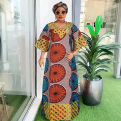 Plus Size African Dresses for Women – Dashiki Bazin Riche Wax Design Wedding Party Dresses with Headscarf - Free Delivery Worldwide only at Flexi Africa