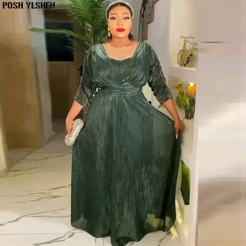 Plus Size African Evening Dress for Women Luxury Glitter Ankara Long Gown Wedding Party Wear - Free Delivery Worldwide only at Flexi Africa