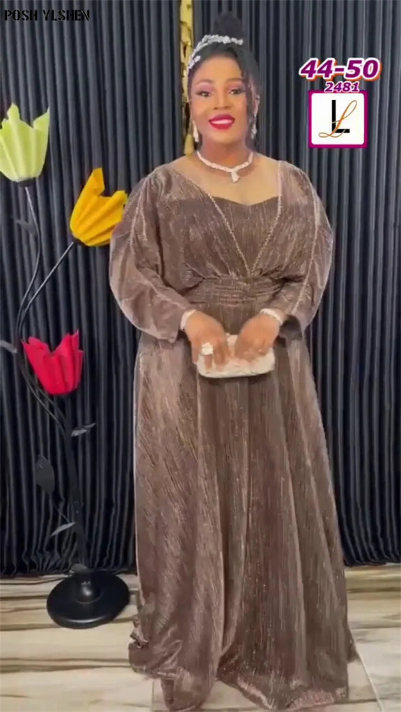 Plus Size African Evening Dress for Women Luxury Glitter Ankara Long Gown Wedding Party Wear - Free Delivery Worldwide only at Flexi Africa