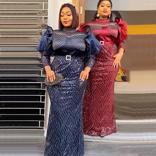 Plus Size African Luxury Sequin Evening Party Gowns: Dashiki Ankara Outfits for Women - Long Dresses - Flexi Africa