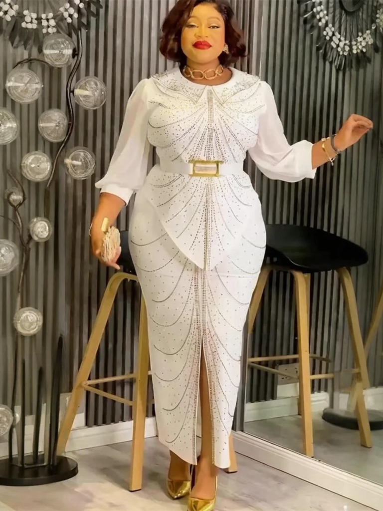 Plus Size African Party Dress for Women – Dashiki Diamond Print Bodycon Maxi Gown - Free Delivery Worldwide only at Flexi Africa