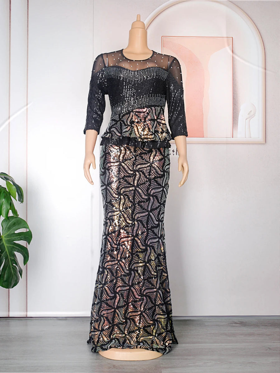 Plus Size African Long Party Dresses for Women - New Dashiki Ankara Sequin Evening Gowns - Free Delivery Worldwide only at Flexi Africa