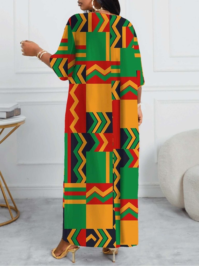 Plus Size Kente - Inspired Geometric African Print Dress - Free Delivery Worldwide only at Flexi Africa