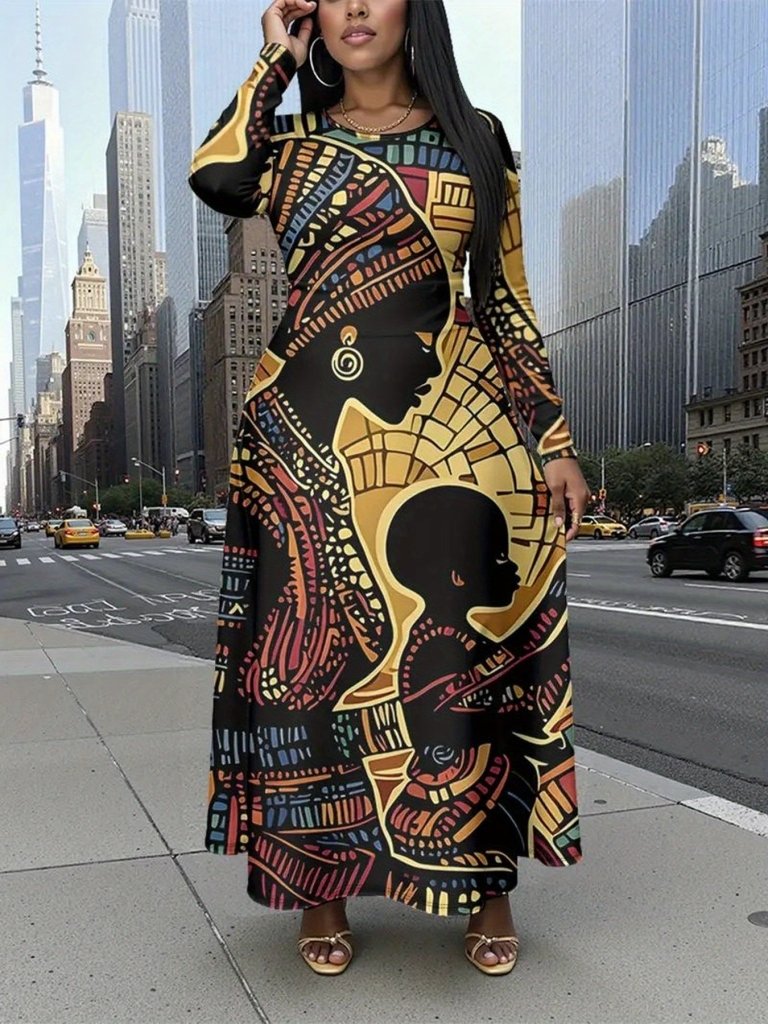 Plus Size Tribal Print Floor - Length Maxi Dress – Vibrant African Patterns - Free Delivery Worldwide only at Flexi Africa