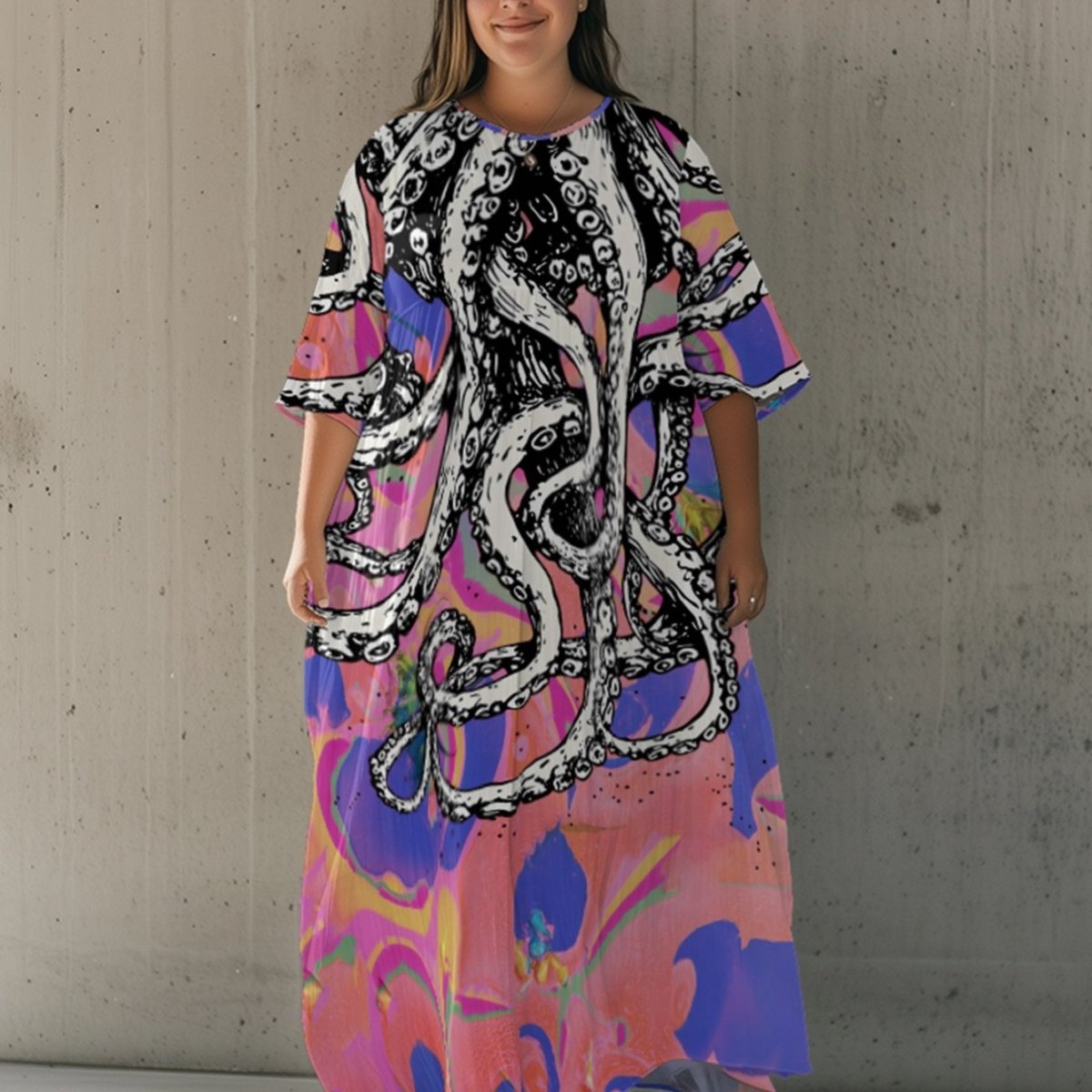 Plus Size - Women Plus Size Crew Neck Loose Dress Simple Yet Stylish Design Breathable Material Perfect for Casual Outings Offering Comfort and Freedom of All Day Wear - Free Delivery Worldwide only at Flexi Africa