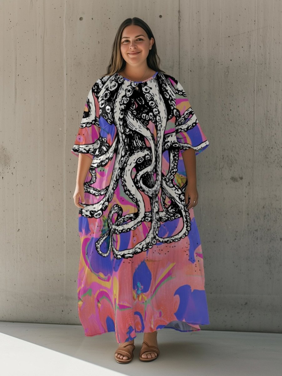 Plus Size - Women Plus Size Crew Neck Loose Dress Simple Yet Stylish Design Breathable Material Perfect for Casual Outings Offering Comfort and Freedom of All Day Wear - Free Delivery Worldwide only at Flexi Africa