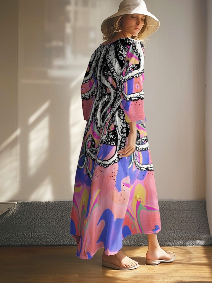 Plus Size - Women Plus Size Crew Neck Loose Dress Simple Yet Stylish Design Breathable Material Perfect for Casual Outings Offering Comfort and Freedom of All Day Wear - Free Delivery Worldwide only at Flexi Africa