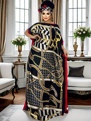Plus Size Women's Geometric Print Maxi Kaftan – Batwing Sleeve, Round Neck - Free Delivery Worldwide only at Flexi Africa
