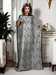 Plus Size Women's Geometric Print Maxi Kaftan – Batwing Sleeve, Round Neck - Free Delivery Worldwide only at Flexi Africa