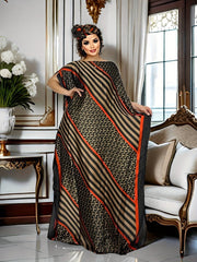 Plus Size Women's Geometric Print Maxi Kaftan – Batwing Sleeve, Round Neck - Free Delivery Worldwide only at Flexi Africa