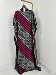 Plus Size Women's Geometric Print Maxi Kaftan – Batwing Sleeve, Round Neck - Free Delivery Worldwide only at Flexi Africa