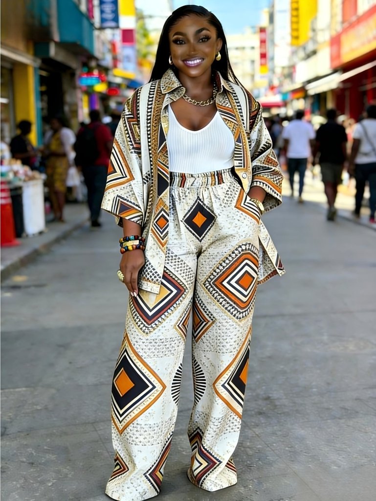 Plus Size Women’s Printed Suit Set (XL–8XL) – Casual Long Sleeve 2PC Outfit - Free Delivery Worldwide only at Flexi Africa