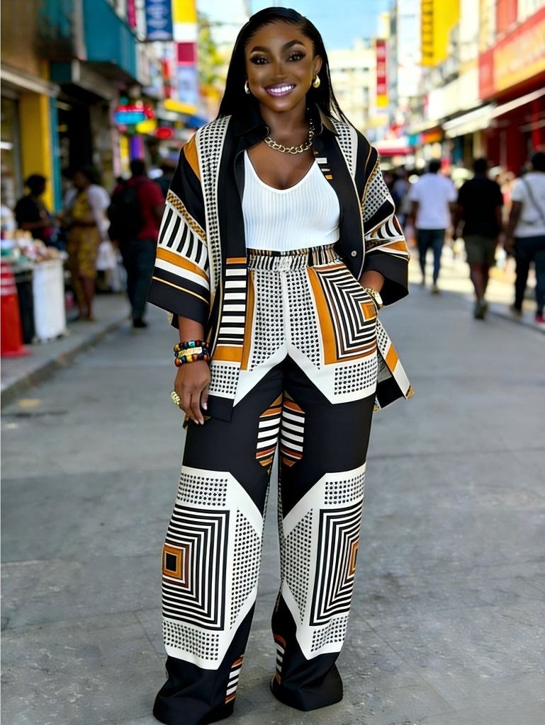 Plus Size Women’s Printed Suit Set (XL–8XL) – Casual Long Sleeve 2PC Outfit - Free Delivery Worldwide only at Flexi Africa