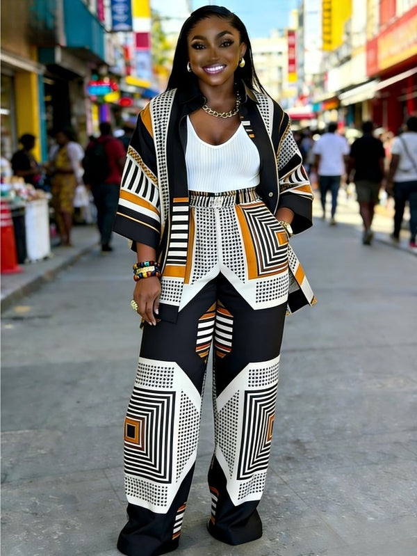 Plus Size Women’s Printed Suit Set (XL–8XL) – Casual Long Sleeve 2PC Outfit - Free Delivery Worldwide only at Flexi Africa