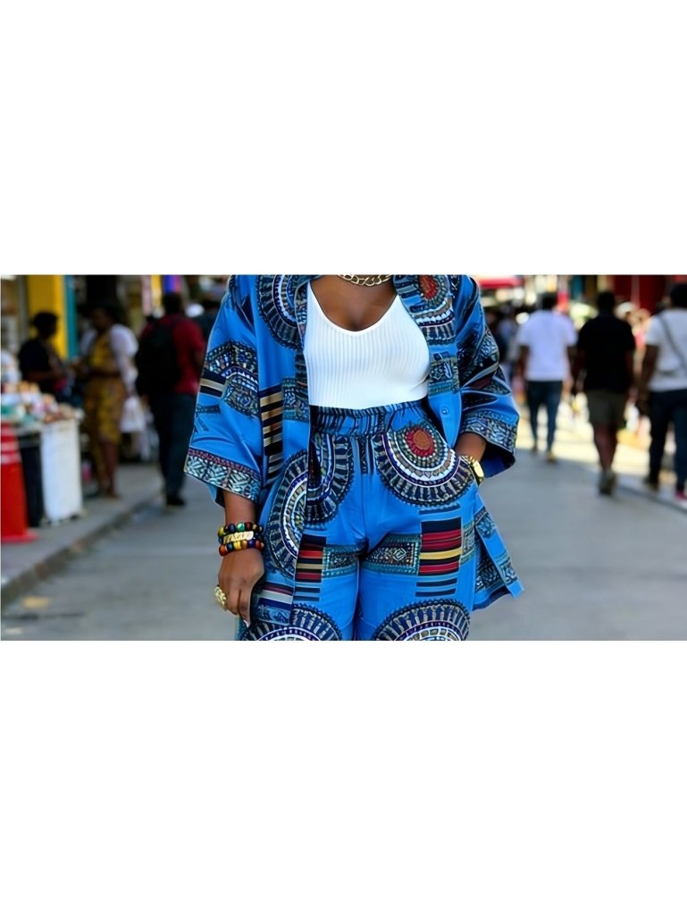 Plus Size Women’s Printed Suit Set (XL–8XL) – Casual Long Sleeve Top & Pants Outfit, Soft Stretch Fabric - Free Delivery Worldwide only at Flexi Africa