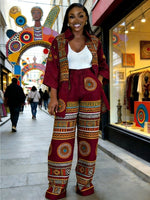 Plus Size Women’s Printed Suit Set (XL–8XL) – Fashionable Long Sleeve Casual Top & Pants Outfit - Free Delivery Worldwide only at Flexi Africa