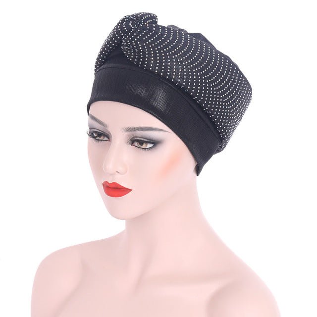 Polyester African Headtie Diamonds Glitter Women Turban Caps Muslim Hijab Bonnet Hats Female Autogeles - Flexi Africa - Flexi Africa offers Free Delivery Worldwide - Vibrant African traditional clothing showcasing bold prints and intricate designs