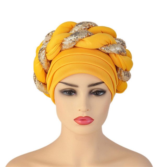 Polyester African Headtie Diamonds Glitter Women Turban Caps Muslim Hijab Bonnet Hats Female Autogeles - Flexi Africa - Flexi Africa offers Free Delivery Worldwide - Vibrant African traditional clothing showcasing bold prints and intricate designs