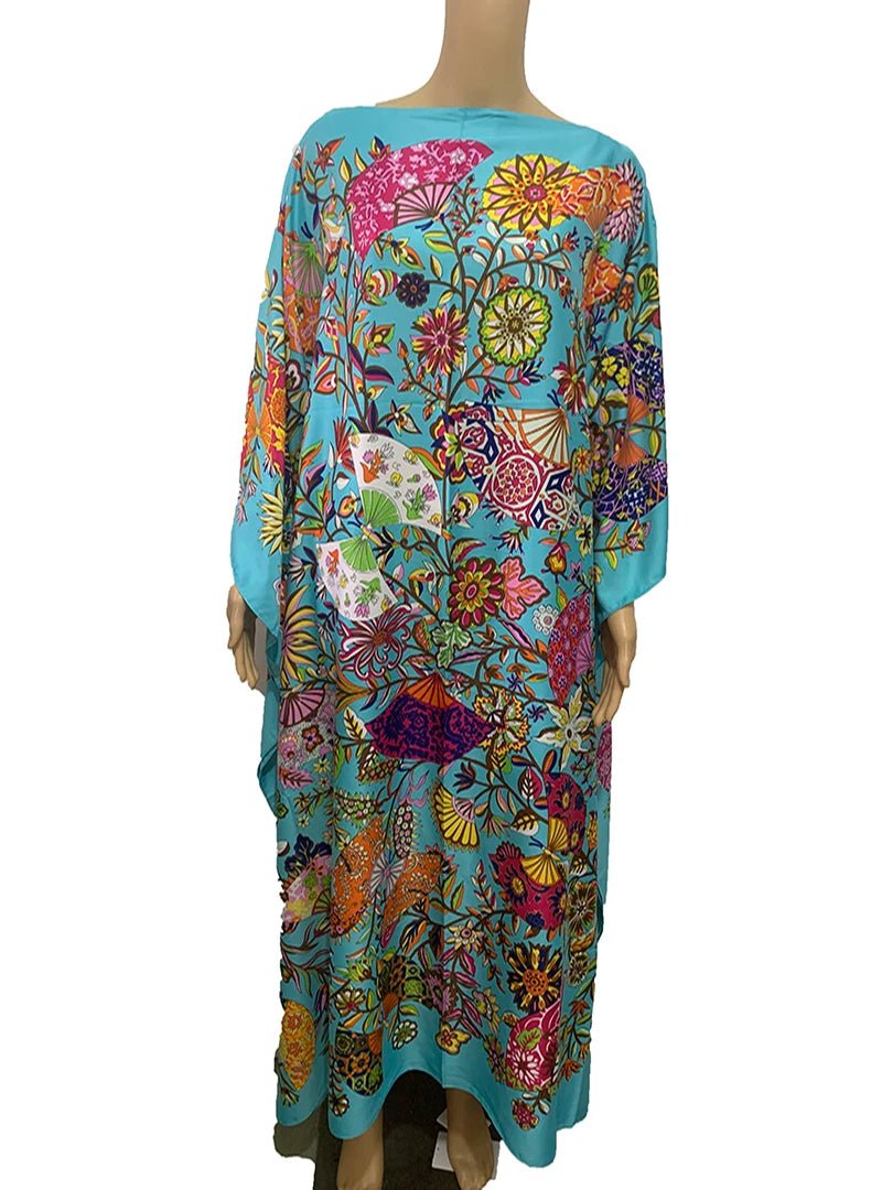 Popular Kuwait Printed мусульманская мода Silk Bohemian lady maxi dresses african dress women Plus size Summer Kaftan full dress - Free Delivery Worldwide only at Flexi Africa