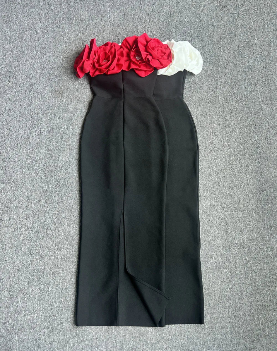 Red Off - Shoulder Floral Bandage Bodycon Dress for Women – Elegant Long Evening & Party Wear - Free Delivery Worldwide only at Flexi Africa