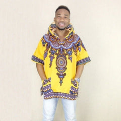 Regal Comfort: Men's African Dashiki Hoodie in Vibrant Yellow Traditional Clothing - Flexi Africa - www.flexiafrica.com