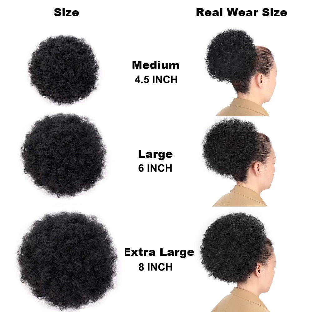 Short Afro Puff Synthetic Hair Bun Chignon Hairpiece Drawstring Ponytail Kinky Curly Updo Clip Hair Extensions - Flexi Africa