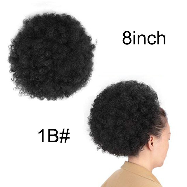 Short Afro Puff Synthetic Hair Bun Chignon Hairpiece Drawstring Ponytail Kinky Curly Updo Clip Hair Extensions - Flexi Africa