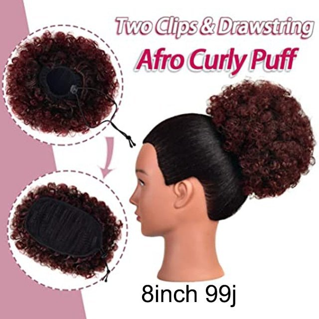 Short Afro Puff Synthetic Hair Bun Chignon Hairpiece Drawstring Ponytail Kinky Curly Updo Clip Hair Extensions - Flexi Africa