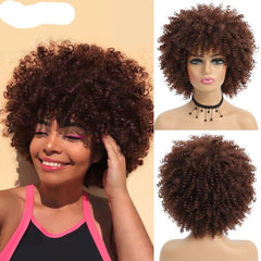 Short Hair Afro Kinky Curly Synthetic Wig With Bangs - Free Delivery Worldwide only at Flexi Africa