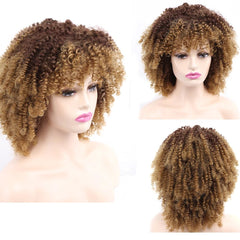 Short Hair Afro Kinky Curly Wigs Soft Curls Hair with Bangs Natural Heat Resistant Synthetic Cosplay Wigs - Free Delivery Worldwide only at Flexi Africa