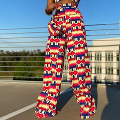 Spring Fall Holiday Boho Wide Leg Pants Elastic Waist Dashiki Print African Clothing Women Casual Long Trousers Flexi Africa