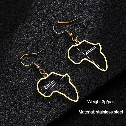 Stainless Steel Africa Map Exaggerate Larger Earring Gold Color African Ornaments Traditional Ethnic Hyperbole Gifts