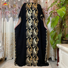 Stunning African Embroidery Flower Dress for Women - Muslim Sequin Embroidery and Scarf Included - Flexi Africa FREE POST