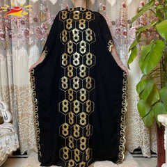 Stunning African Embroidery Flower Dress for Women - Muslim Sequin Embroidery and Scarf Included - Flexi Africa FREE POST