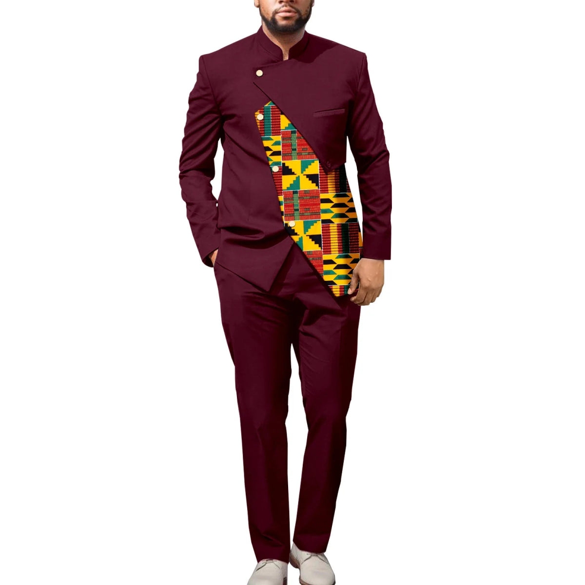 Stylish African Dashiki Print Jacket with Ankara Pants – 2PC Men’s Wedding and Party Outfit - Free Delivery Worldwide only at Flexi Africa