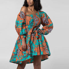 Stylish and Bold: African Shoulder Off Mini Dress with Dashiki Tribal Print - Perfect for Women's Fashion