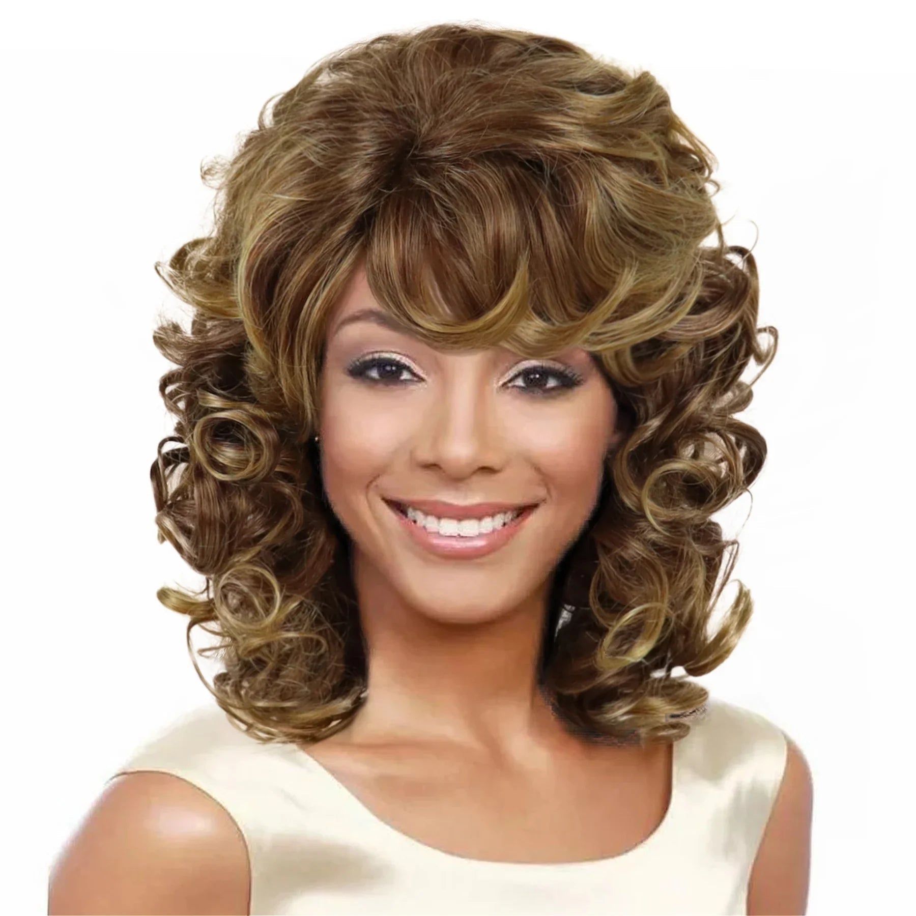 Synthetic Curly Wigs for Women Short Afro Wig Natural Female Mix Brown Hair African American Wig for Ladies Bob Curls