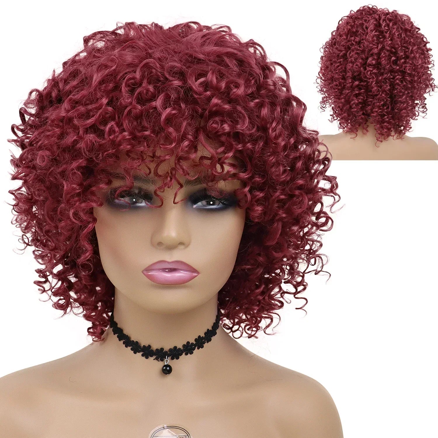 Synthetic Curly Wigs for Women Short Afro Wig Natural Female Mix Brown Hair African American Wig for Ladies Bob Curls