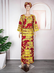 Traditional African Bazin Riche Dashiki Dress with Exquisite Embroidery Pattern for Women - Flexi Africa www.flexiafrica.com