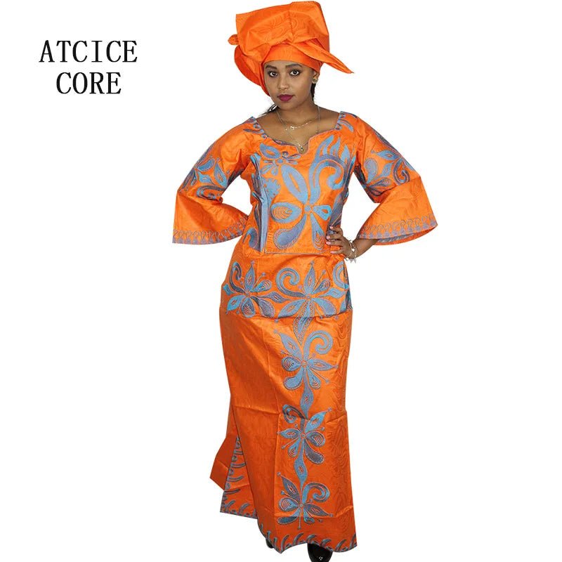 Traditional African Bazin Riche Embroidered Gown – Plus Size Party & Church Dress - Free Delivery Worldwide only at Flexi Africa