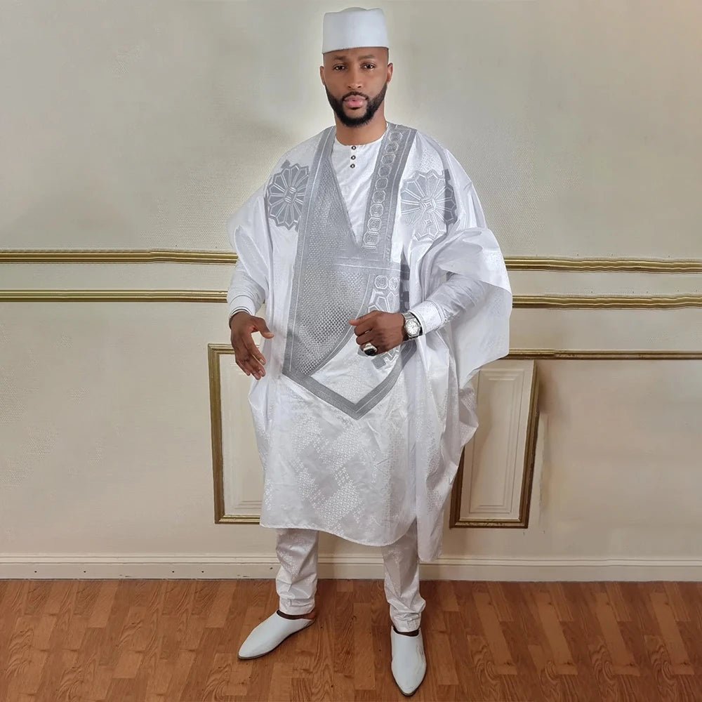 Traditional Formal Attire for Men – Bazin Riche Dashiki Suit with Shirt, Pants, and Robe - Free Delivery Worldwide only at Flexi Africa