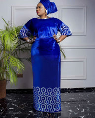 Velvet African Dress for Women – Elegant Long - Sleeve Traditional Attire - Free Delivery Worldwide only at Flexi Africa