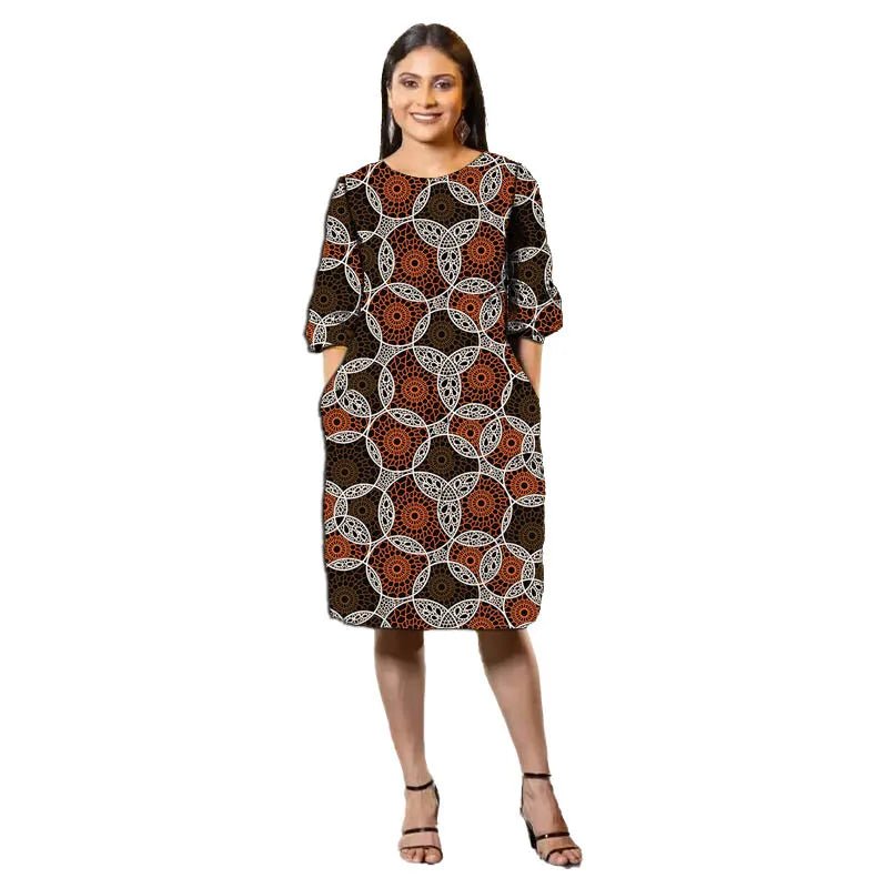 Vibrant Ankara Print Half - Sleeve Dress for Women – African Fashion Wedding & Party Wear - Free Delivery Worldwide only at Flexi Africa