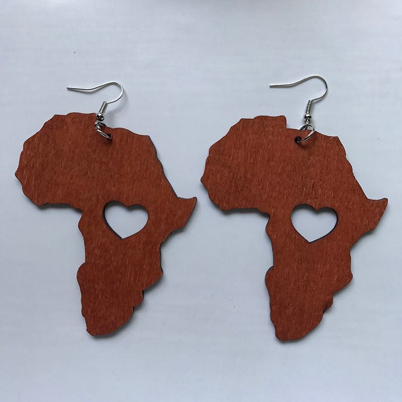 Vintage Heart Map Earrings - Handcrafted with Black Queen Wood - Free Delivery Worldwide only at Flexi Africa